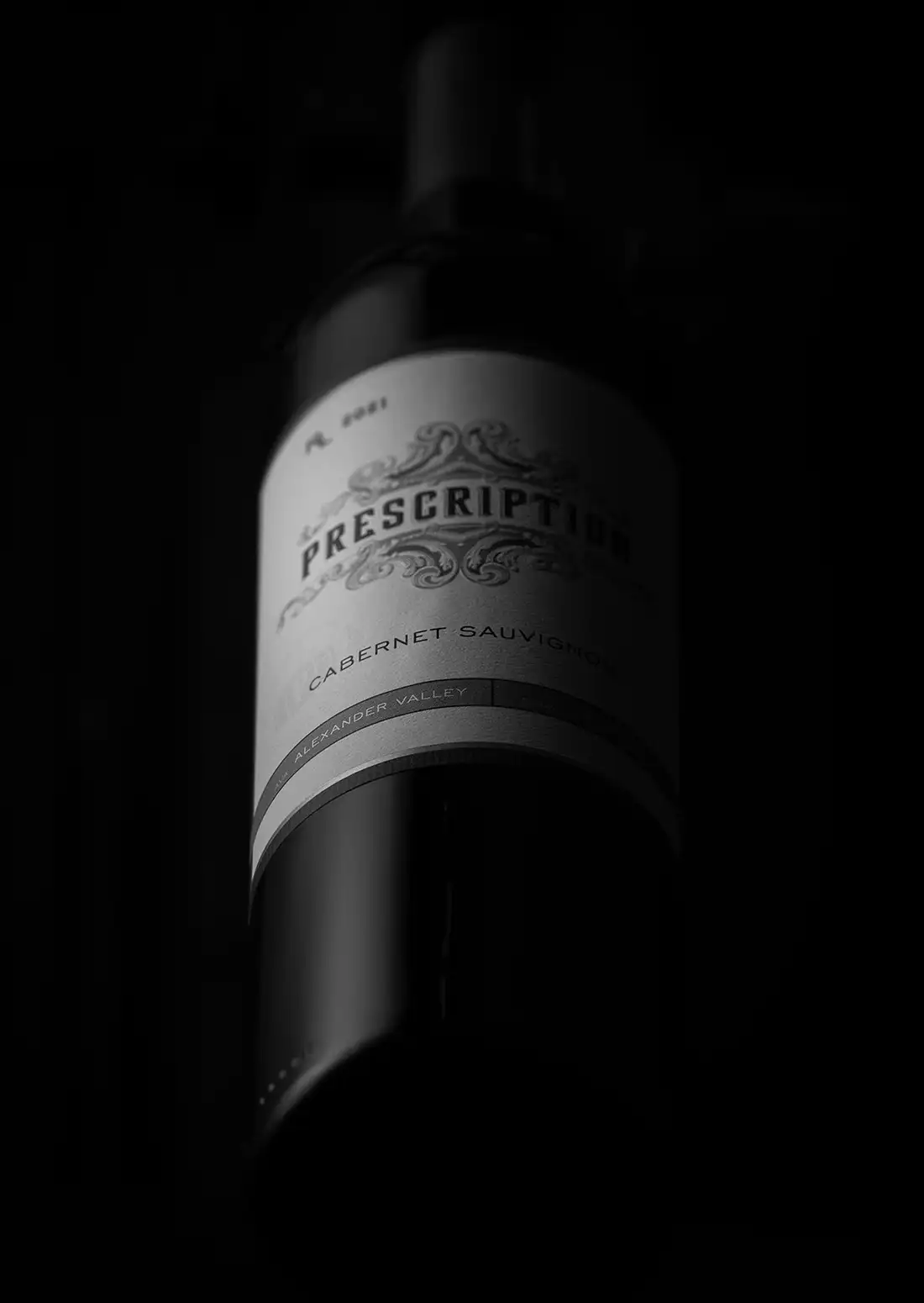 Close up of the Prescription wine bottle
