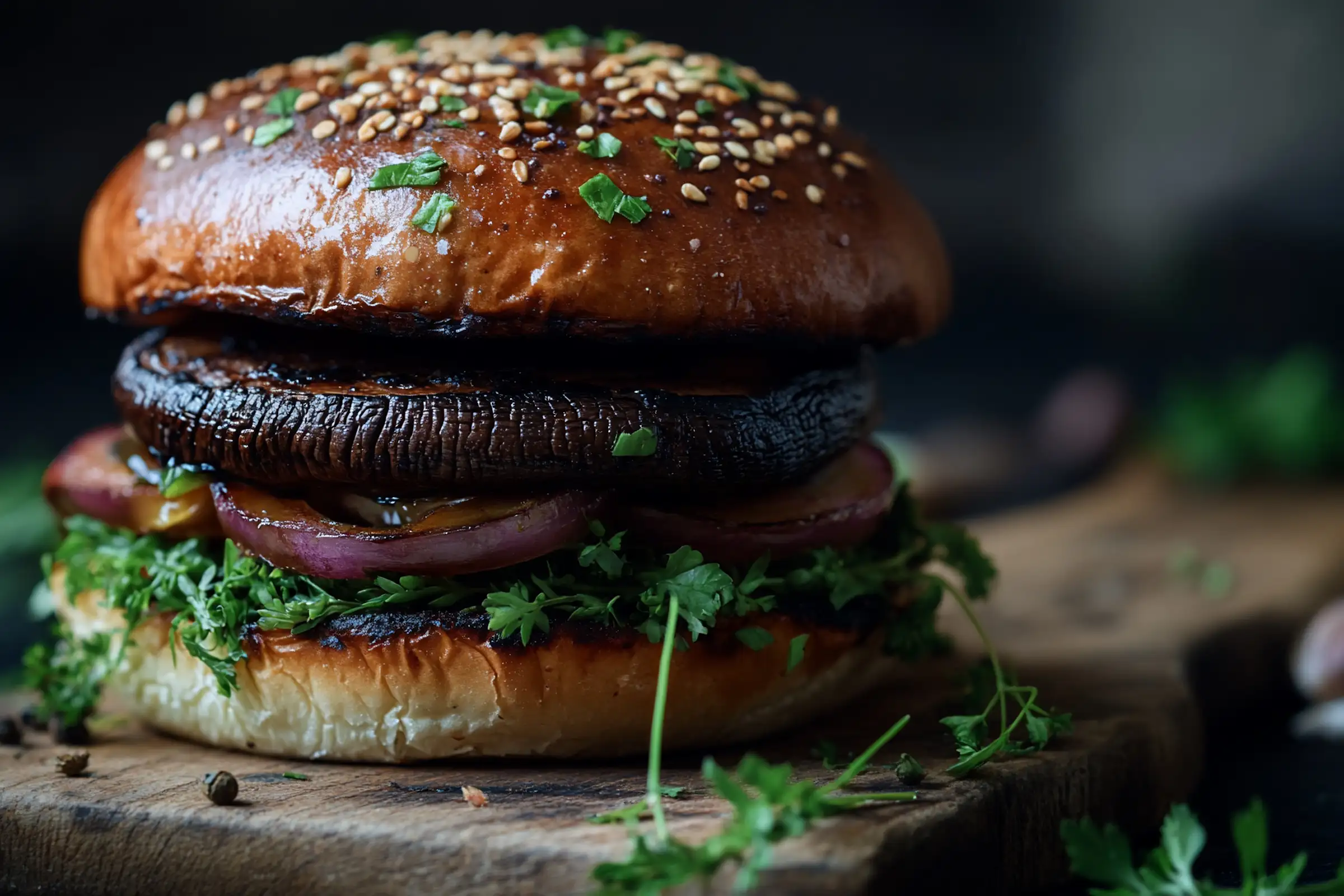 BBQ Portobello Mushroom Burgers with Cabernet Caramelized Onions