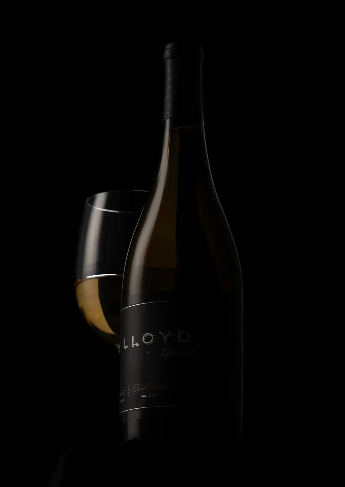 Lloyd Chardonnay bottle and wine glass