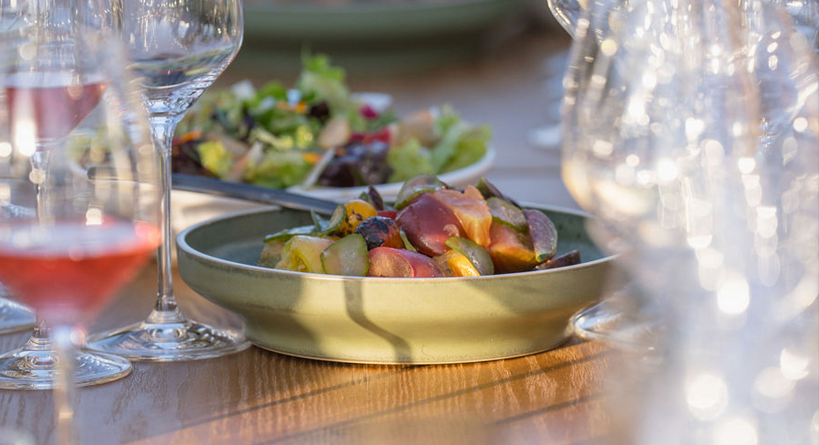 Photo of the heirloom tomato salad on the table.